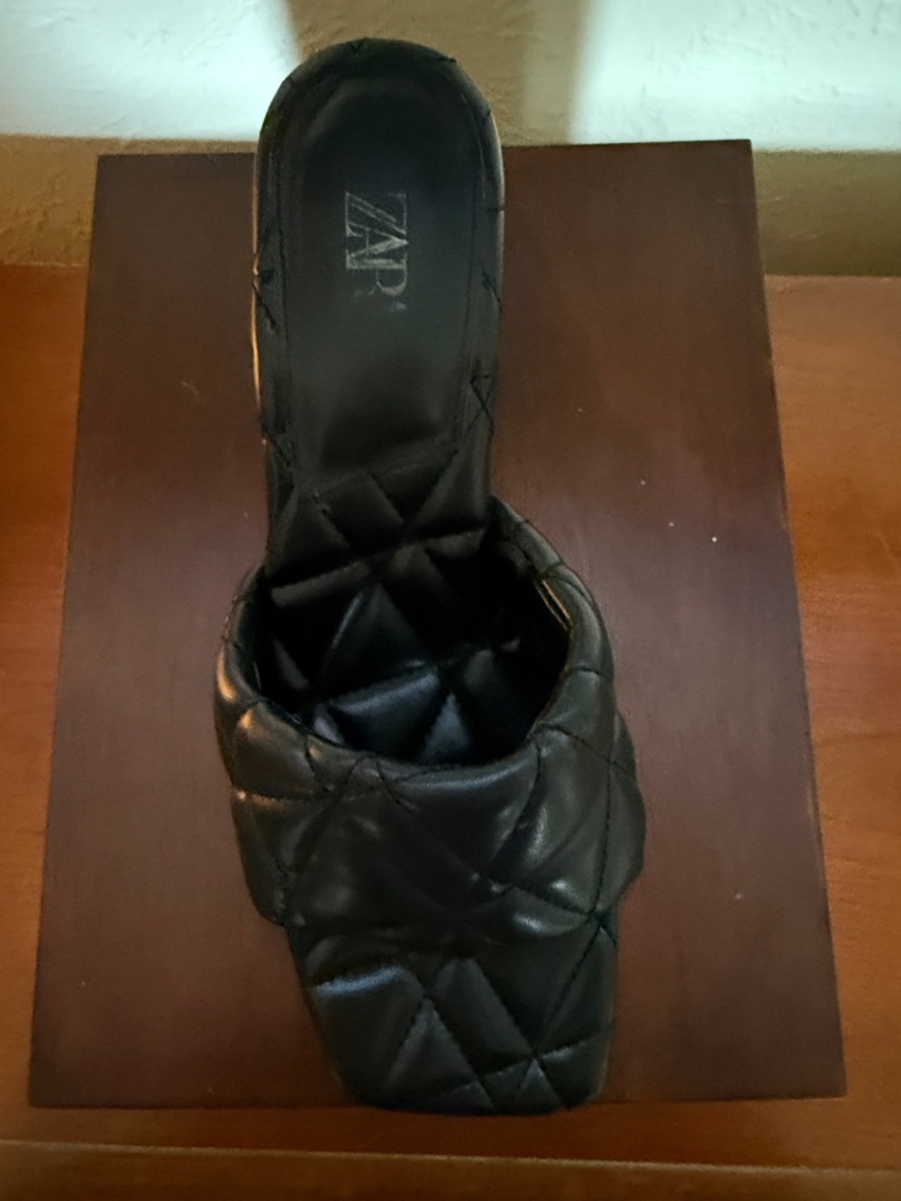 Zara Black Quilted Square-Toe Block Heel Mules - Picture 5 of 8
